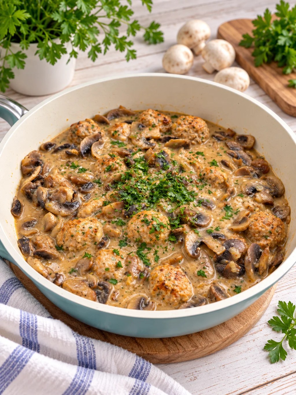 Creamy Chicken Meatballs in Mushroom&nbsp;Sauce